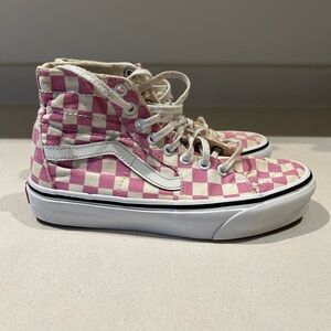 Vans Pink Checkered High-Top Sneakers Unisex Skate Shoes Size US Womens 6